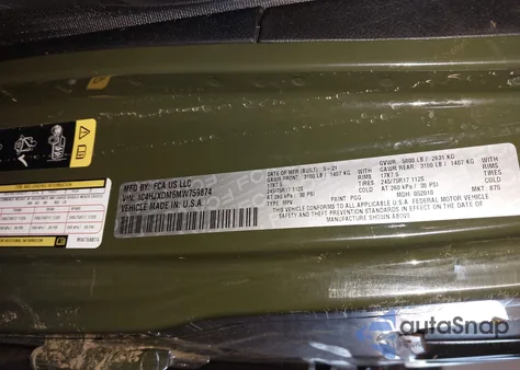 2021 Jeep Wrangler Unlimited Sport S 4X4 z USA, uszkodzony, nr VIN 1C4HJXDM6MW759874